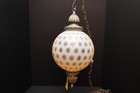 Vintage Fenton Coin Spot Dot Pendant Swag Ceiling Lamp Light Opalescent Hanging-