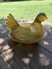 Carnival Glass Hen Covered Vintage Dish