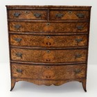 Period English Regency Burled Walnut Bow Front Tall Chest Of Drawers