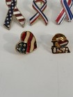 Vintage Patriotic Enamel Lapel Pin Lot Of 9 Pins American Flag Red White Blue