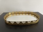 Vintage Oval Gold Vanity Dresser Table Top Mirror Tray Used