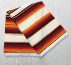 Falsa Mexican Blanket Hand Woven Serape Throw Yoga White   Orange Sunrise
