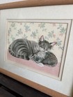 Vintage Framed Tabby Cat And Kitten Cottage Core Artwork