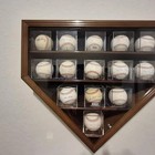 Baseball Display Case 14 Acrylic Cubes Box Walnut Wood Ball Holder Wall Cabinet