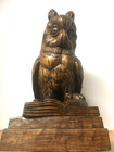 Antique Vintage European Wood Carved Large Owl On Books Sculpture