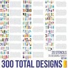 Set 4 320 Airbrush Nail Art Stencil Designs - 20 Template Sheets Kit Brush Paint