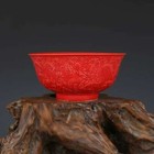 6 10  Chinese Red Glaze  Bowl Porcelain Qing Yongzheng Hand Carved Dragon Design