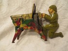 Vintage Marx Tin Litho Wwi Machine Gun Gunner Toy W  Crank