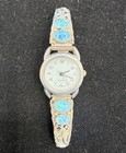 Native American Navajo Ladies Blue Opal Sterling Silver Watch Signed Y