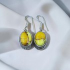 925 Sterling Silver Yellow Turquoise Oval Dangle Drop Earrings Handmade