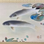 Vintage Japanese Hanging Scroll Kakejiku Art Painting Carp Carps Swimming