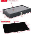 Leatherette Wooden Jewelry Display Case With Glass Top And Black Velvet Pad  Hom