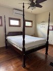 Vtg Drexel 18th Century Mahogany Rice Carved Queen Size Canopy Poster Bed Frame