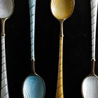 Vintage Egon Lauridsen Ela Denmark Sterling Silver Guilloche Enamel Spoon Set 4