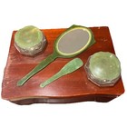 Antique Vintage Bakelite Celluloid Green Art Deco Vanity Dresser Set 6 Pcs