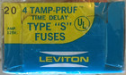 Leviton - 20 Amp Type S Time Delay Fuses - Package Of 4 - New unopened Box