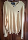 Nwt Polo Ralph Lauren Logo V Neck Cotton Pima Sweater Men Sz L Yellow