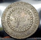 1824 Rio Brazil 960 Reis - Undertype Argentinian Sunface 8 Reales