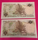 2 Banknote New Zealand P163  1 Dollar 1968 Crisp D L Wilks Queen Elizabeth Ii