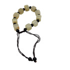 Handmade Beige Stone Look   Black Beaded Adjustable Cord Bracelet Boho Style