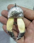 Chinese Teeth Inlaid Tibetan Silver Wolf Head Pendant Amulet Collection