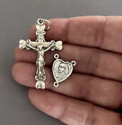 Heart Small Rosary Center   Crucifix Italy Virgin Mary Jesus Centerpiece Silver