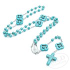 Turquoise Stone Rosary Necklace     Flower Accents     22  Catholic Prayer Beads