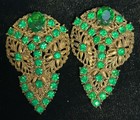 Pair Of Antique Art Deco Czech Style Green Rhinestone Cluster Dress Clips 2 5   