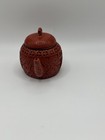 Vintage Chinese Cinnabar Miniature Teapot Carved Over Yixing Clay Rare Unique