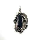 Vintage Native American Lee Signed Sterling Silver Onyx Feather Pendant 1 5   