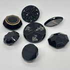 Large Size Black Glass Button Lot Faceted Luster Spindle Painted Antique   Vtg