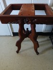 Victorian Antique Marble Top Accent Table With Carved Wood Base
