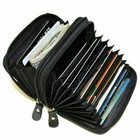 Accordion Wallet Black Solid Leather Zip Around Clear Id Credit Card Case Holder