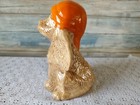 Ceramic Dog Statue Figurine With Orange Hat Cute Puppy Dog Beanie Brown Eyes