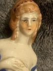 Beautiful Vintage 2 75    Pin Cushion Half Doll Porcelain Dk Blondehair Blue Dress