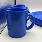 Vintage Picnic Camping Set For 4 Made In Hong Kong Cups Plates Bowls Blue 12 Pcs