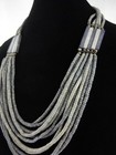 25  Vintage Heishi Gray Shell Bead Statement Necklace Multistrand Tribal