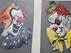 2 Vintage Cydney Clown Art Primts Blackeye Clown Birdnest Clown Creepy Clowns
