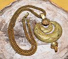 Antique Yoruba Tribe Gilded Brass Crescent Moon Pendant Chain Necklace  Nigeria