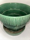 Vintage Mccoy Green Basket Weave Flower Pot Planter Attached Saucer 5 1 2   