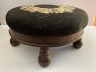Vintage 5 Leg Round Wood Footstool Foot Stool Ottoman Needlepoint Seat - Flowers