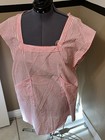 Vtg Country Cottage-core Full Apron Bib Seersucker Handmade Red White Stripe Tie
