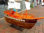 Antique Hand Crafted Large Wood   Canvas Maritime Ship Boat Model 46 X 54 X 10 