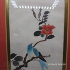 Vtg Signed Japanese Art Silk Painting Blue Bird On Branch Framed  8 25  X 16 25 