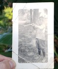 Antique Vintage Boy Kid With Toy  Gun Cap  Woods Early Photograph Photo