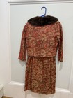 Vintage 1960s Brocade Dress And Bolero   Mink Collar Xs