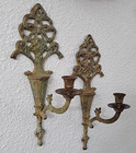 Pair Of Vintage Cast Solid Brass Regent Ornate Candleholder Wall Sconce 14 5 x6 