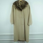 Vintage 50s M L Coat Mink Fur Collar Beige Wool Retro Classic Luxury Glam
