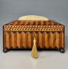 Antique Continental Inlaid Sewing Box With Pin Cushion - C  1875