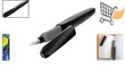 Fountain Pen Stainless Steel Black Medium Nib Refillable Ink Cartridge Writing